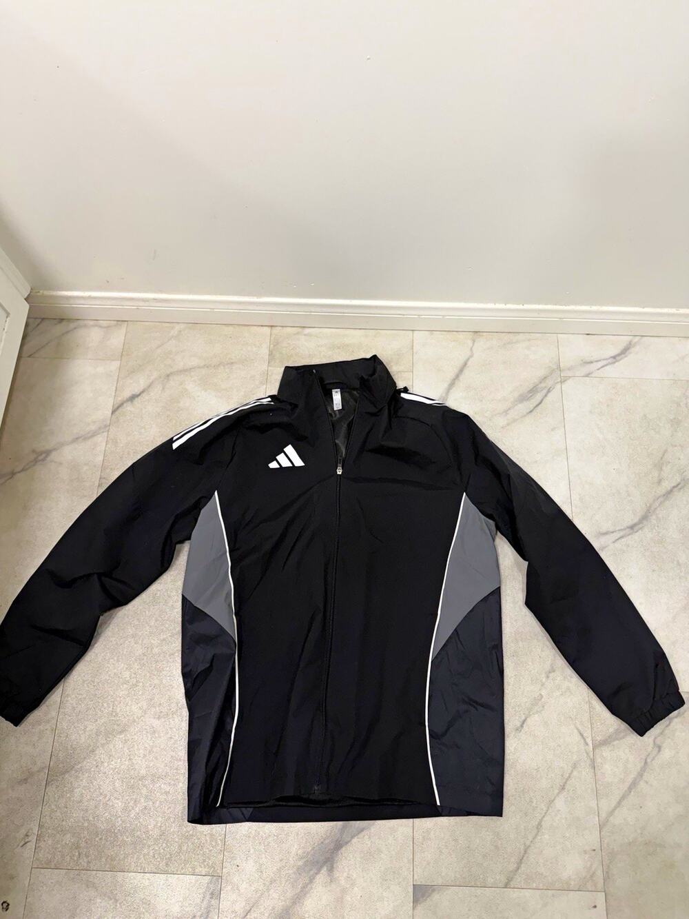 adidas Men's Colorblock Track Jacket Full Zip Stand-Up Collar Black/Gray L